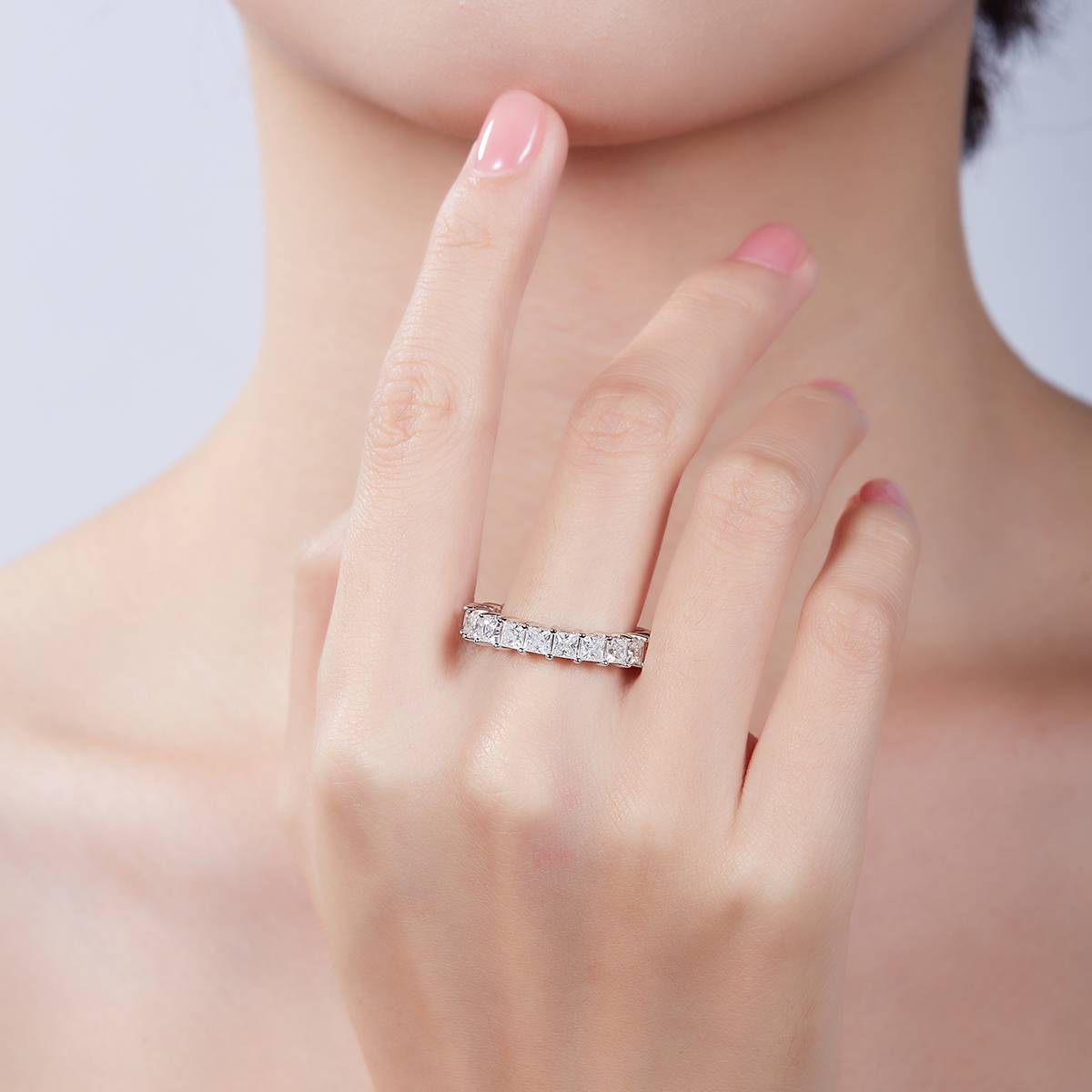 Zhengfang Full Body Ring S925 Silver Plated Platinum Moissanite Women's Ring 6.6 Carat D-Class
